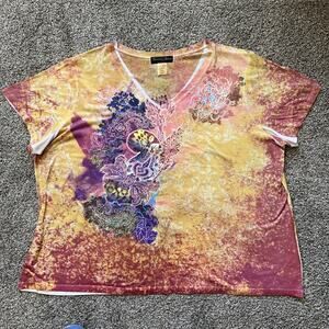 Appropriate Behavior Shirt Womens 4XL Boho Paisley Print Colorful V Neck Top